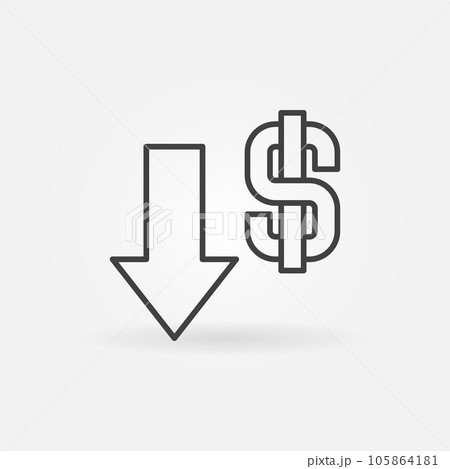 Devaluation Arrow with Dollar Sign vector Currency Value Lowering linear icon 105864181