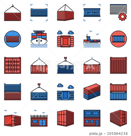 Shipping Containers colored icons set. Intermodal Freight Container signs 105864238