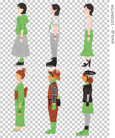 女性側面全身插圖集 女性側面全身插圖集 105864704