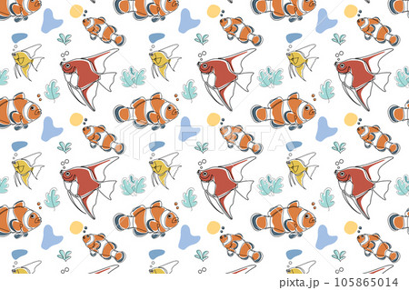 Seamless childish pattern with clown fish. Creative scandinavian kids texture for fabric, wrapping, textile, wallpaper, apparel. Vector illustration background in white. 105865014