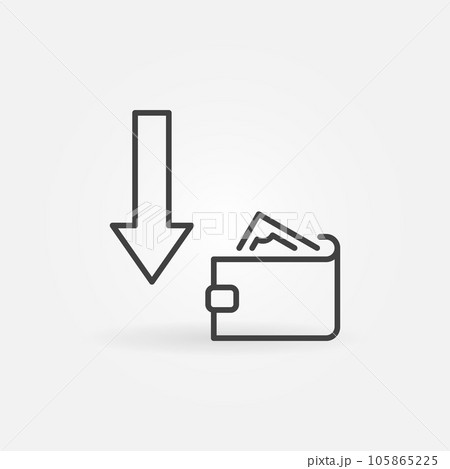 Wallet with Arrow vector Devaluation concept thin line icon 105865225