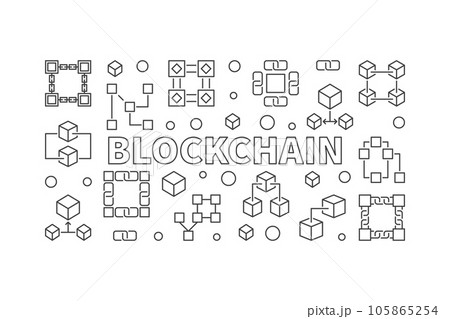 Blockchain vector horizontal banner in thin line style Blockchain vector horizontal banner in thin line style 105865254