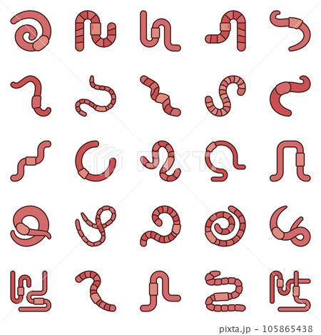 Worms colored icons set. Earthworm creative signs collection 105865438
