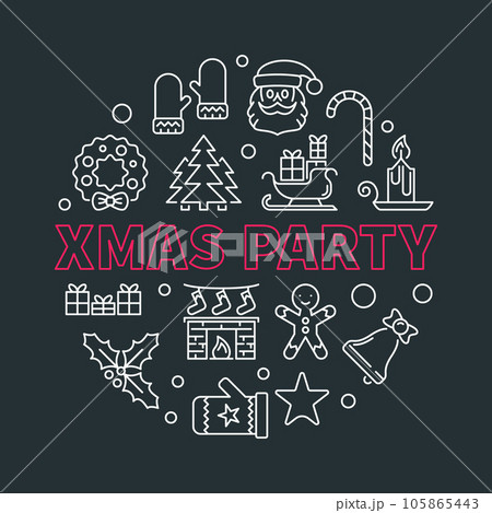 Xmas party round vector line illustration on dark background Xmas party round vector line illustration on dark background 105865443