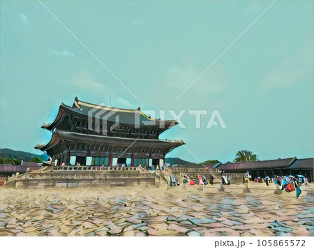 石畳と古い建物のイラスト 105865572