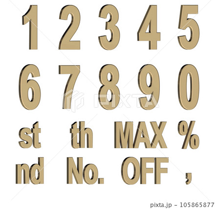 3D Font Pack 1［Number/立体文字/数字］ゴールド,金 105865877