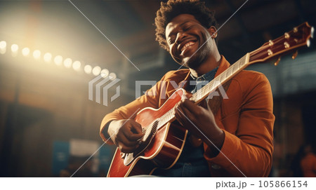 ギタリストがライブハウスでライブ演奏 Guitarist performing liveAI生成画像 105866154