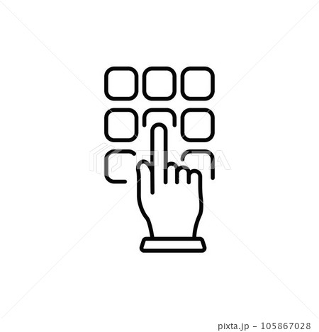 Hand Enter Password on Dial Keypad Line Icon. Security Bank Key Number on ATM Button Linear Pictogram. Finger Entry Pin Code on Keyboard Outline Icon. Editable Stroke. Isolated Vector Illustration. Hand Enter Password on Dial Keypad Line Icon. Security Bank Key Number on ATM Button Linear Pictogram. Finger Entry Pin Code on Keyboard Outline Icon. Editable Stroke. Isolated Vector Illustration. 105867028