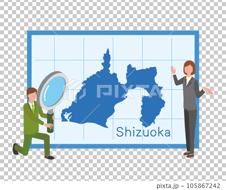 静岡県の地図を見て話すビジネスマン 105867242