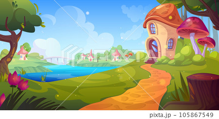 Fairytale village with mushroom houses Fairytale village with mushroom houses 105867549