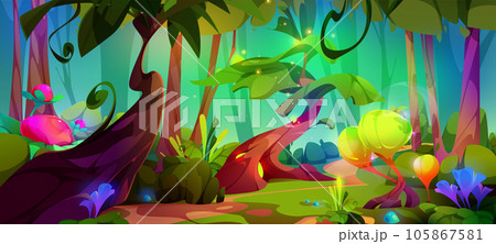 Mysterious forest landscape with fantastic plants Mysterious forest landscape with fantastic plants 105867581
