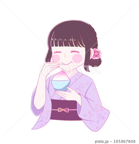 かき氷を食べる浴衣の女の子 かき氷を食べる浴衣の女の子 105867608