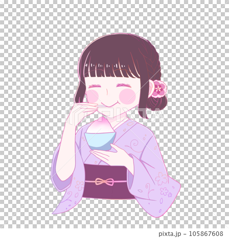 かき氷を食べる浴衣の女の子 かき氷を食べる浴衣の女の子 105867608