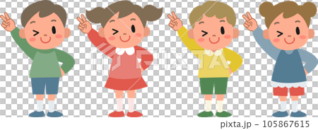 微笑的孩子們做出和平手勢 105867615