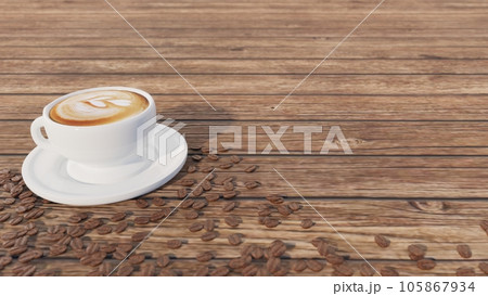 international coffee day background template,cup of coffee and coffee beans against a background of calm tones, with blank space for text, 3d illustration rendering 105867934