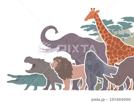 African animals set isolated on green background 105868000