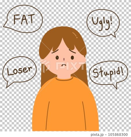 Girl depressed from hate speech other people. Depression, sadness and mental health concept 105868300