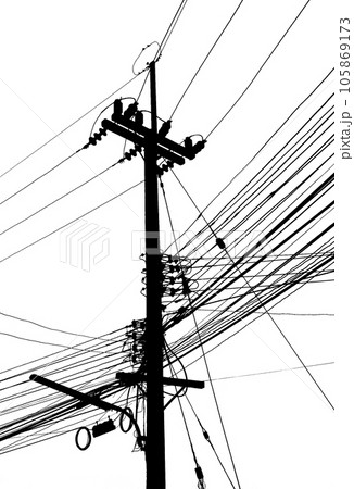 Electricity post and many cable on black and white Electricity post and many cable on black and white 105869173
