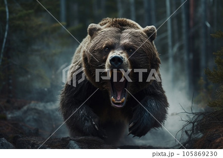 Roaring bear in the forest 105869230