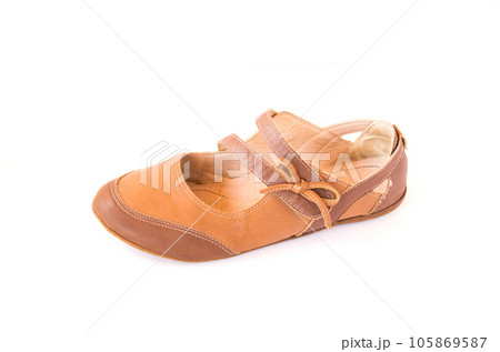Casual brown leather lady shoes on white 105869587