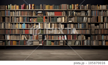 たくさんの本が並べられたモダンな本棚の背景素材「AI生成画像」 たくさんの本が並べられたモダンな本棚の背景素材「AI生成画像」 105870016