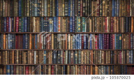 たくさんの本が並べられたモダンな本棚の背景素材「AI生成画像」 105870025