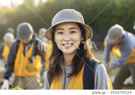 ボランティア活動をする日本人女性「AI生成画像」 105870524