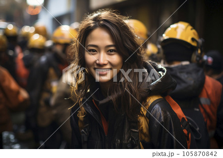 災害ボランティアとして活躍する日本人女性のイメージ「AI生成画像」 災害ボランティアとして活躍する日本人女性のイメージ「AI生成画像」 105870842