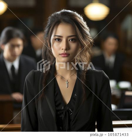 法廷で仕事をする弁護士など法律家の日本人女性「AI生成画像」 法廷で仕事をする弁護士など法律家の日本人女性「AI生成画像」 105871433