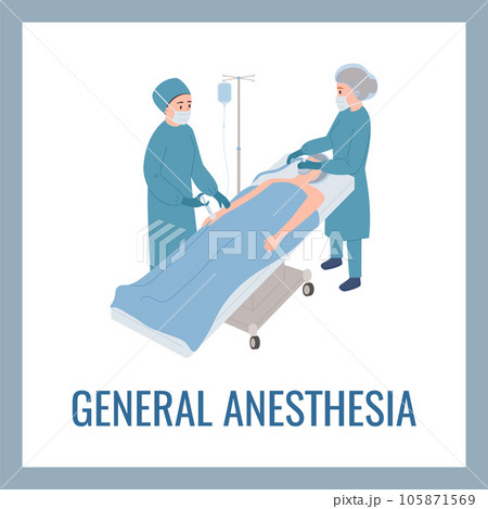 Squared banner about general anesthesia flat style, vector illustration Squared banner about general anesthesia flat style, vector illustration 105871569