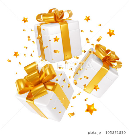 White Gift Box With Gold Bow 105871850