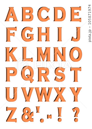 3D Font Pack 3［Alphabet/cap/立体文字/アルファベット］オレンジ,橙