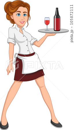 Pretty waitress girl serving drinks cartoon Pretty waitress girl serving drinks cartoon 105872111