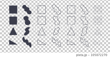 手描きのシンプルで抽象的な図形　装飾イラストセット　破線　点　幾何学　落書き 105872270