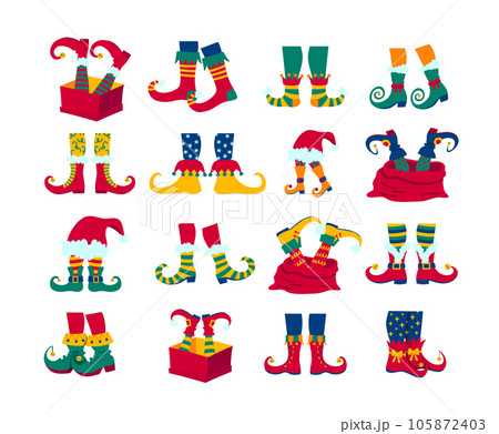 Cartoon Color Elf Legs in Shoes with Crooked Toes Icon Set Concept Flat Design Style. Vector illustration 105872403