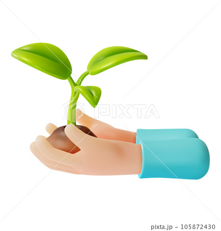 3d Human Hands Holding Growing Plant Cartoon Style Ecology World Environment Earth Day Concept. Vector illustration 3d Human Hands Holding Growing Plant Cartoon Style Ecology World Environment Earth Day Concept. Vector illustration 105872430