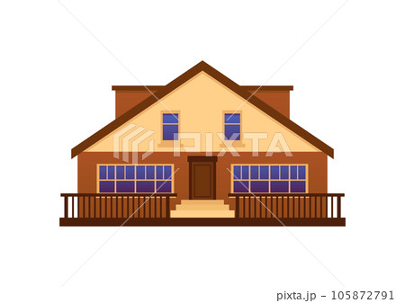 Big wooden house or chalet, flat vector illustration isolated on white background. Big wooden house or chalet, flat vector illustration isolated on white background. 105872791