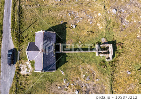Aerial view of the Thorr National School in Meencorwick by Crolly, County Donegal - Ireland 105873212