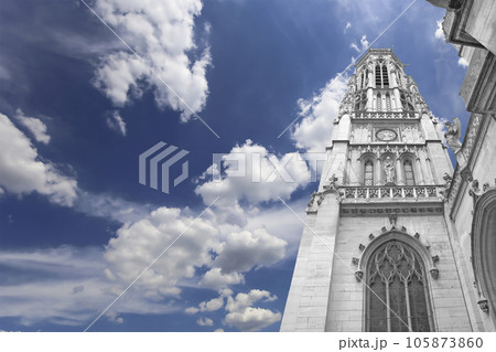 Great gothic church of Saint Germain l Auxerrois (against the background of sky with clouds), Paris, France Great gothic church of Saint Germain l Auxerrois (against the background of sky with clouds), Paris, France 105873860