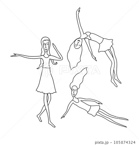 Black silhouettes of flexible gymnast figures 105874324