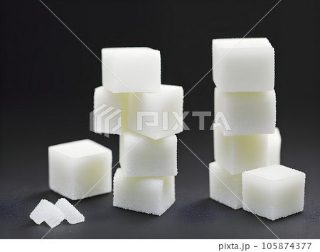 Realistic sugar cubes on black extreme closeup. Realistic sugar cubes on black extreme closeup. 105874377