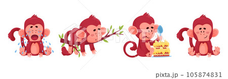 Playful Monkey Character Engaged in Different Activity Vector Set 105874831
