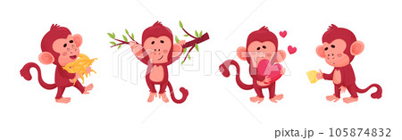 Playful Monkey Character Engaged in Different Activity Vector Set Playful Monkey Character Engaged in Different Activity Vector Set 105874832