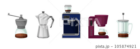 Coffee Drink Brewing Equipment and Device Vector Set Coffee Drink Brewing Equipment and Device Vector Set 105874921