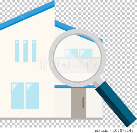Illustration of a magnifying glass and a house 105875145