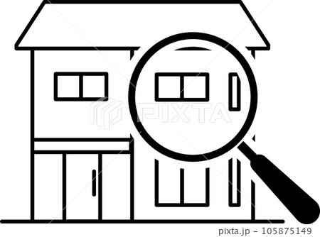 虫眼鏡と家の線画アイコン(モノクロ) 虫眼鏡と家の線画アイコン(モノクロ) 105875149