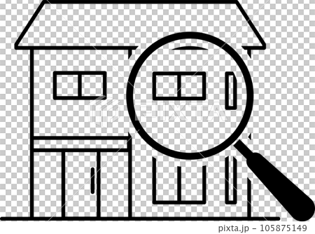 虫眼鏡と家の線画アイコン(モノクロ) 虫眼鏡と家の線画アイコン(モノクロ) 105875149