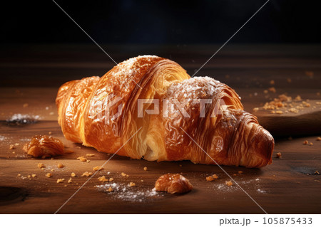 Crispy croissants on a wooden board Crispy croissants on a wooden board 105875433