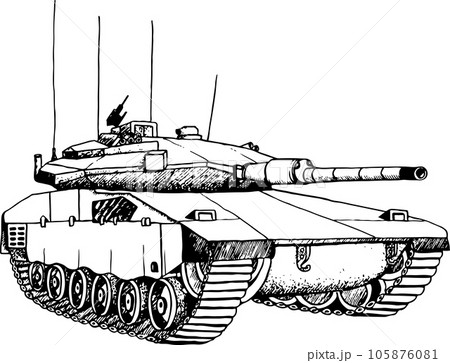 Tank black and white vector illustration. - Stock Illustration  [105876081] - PIXTA