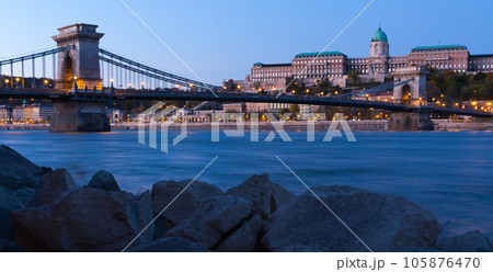 Image of Chain Bridge near Buda Fortress in Hungary 105876470
